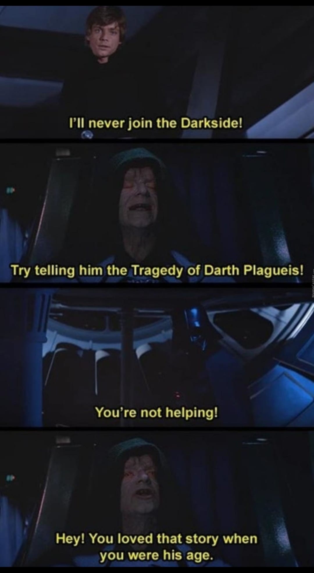 This meme is a play on the iconic "I am your father" line from the movie Star Wars, but with a twist. The original quote "No, I am your father" is replaced with "No, I am your pizza delivery guy" and "I am your father" is replaced with "I am your pizza delivery guy". The meme pokes fun at the idea that the pizza delivery guy is somehow connected to the main character's father, implying that the pizza delivery guy is somehow connected to the main character's father.